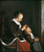 Gerard ter Borch the Younger A mother combing the hair of her child, known as Hunting for lice oil painting on canvas